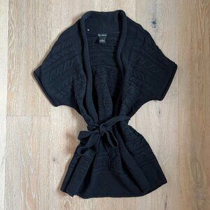 New Directions Black Wrap Open Front Sweater Tie Womens Small